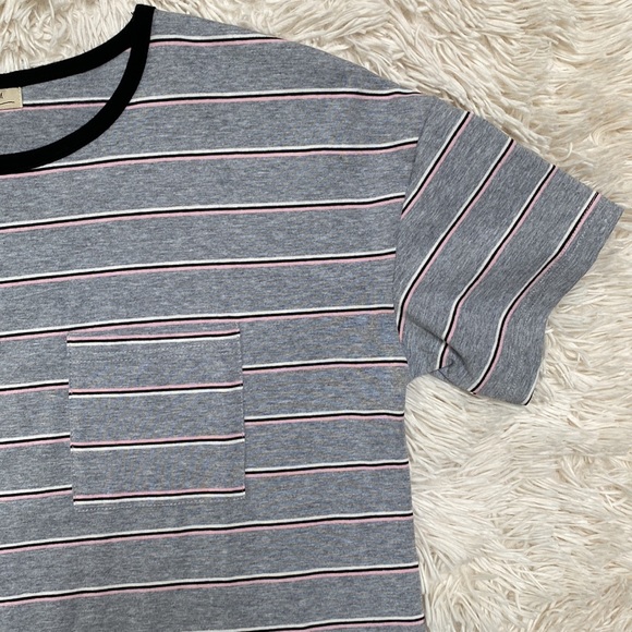 Polagram Ringer Stripes SS Tee 💗 Gray Pink Black White - Picture 6 of 12